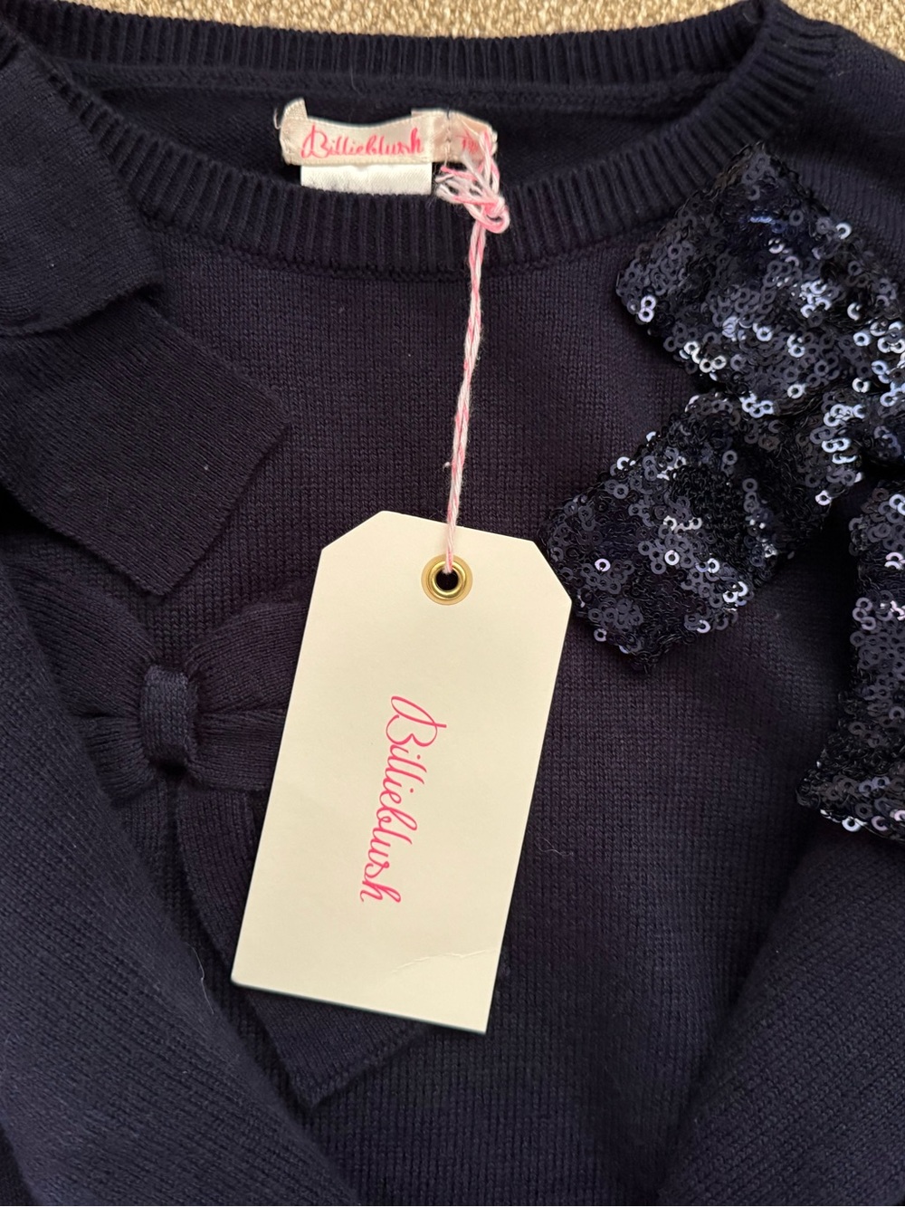Billieblush Navy Sequin Bow Knit Sweater